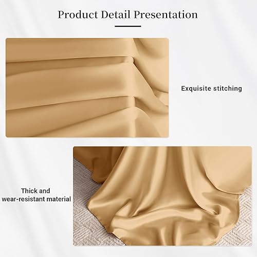 Miniatura 5 de THXSILK Juego de sábanas de seda de 4 piezas, juego de sábanas de tamaño matrimonial, 22 sábanas de seda Momme 7A+, sábanas suaves y transpirables