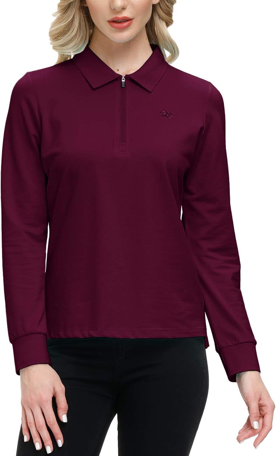 JINSHI Women's Golf Polo Shirt Long Sleeves Zip Up Sport Active Shirts Quick Dry Athletic T-Shirt Casual Tennis Tops Slim Fit - Image 2