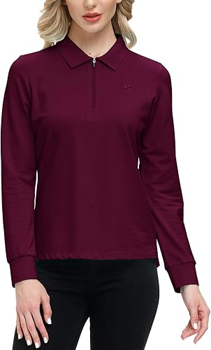 Miniatura 2 de JINSHI Camisa polo de golf para mujer manga larga con cremallera deportiva de secado rápido atlética casual para tenis ajuste ajustado