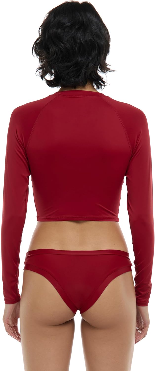 Body Glove Women's Standard Let It Be Long Sleeve Crop Top Rashguard with UPF 50, Cranberry