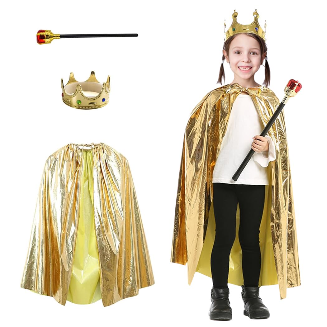 Tokokimo King Costume for Kids Robe Crown Scepter Set Boys & Girls Royal Prince Cape Dress Up Cosplay