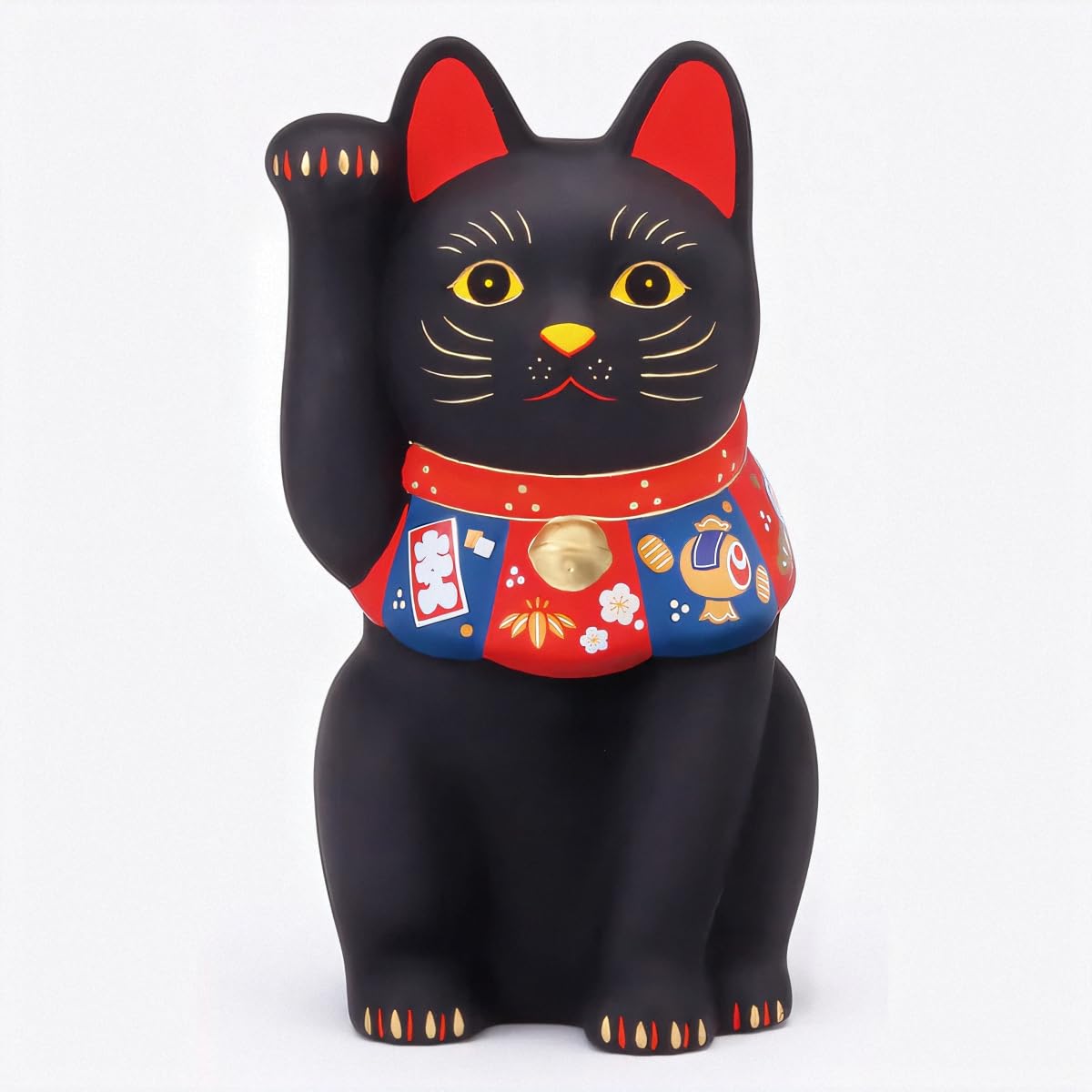 Large Black Maneki Neko Lucky Cat Yakushi Kiln Seto Ceramic 6.3in Japanese