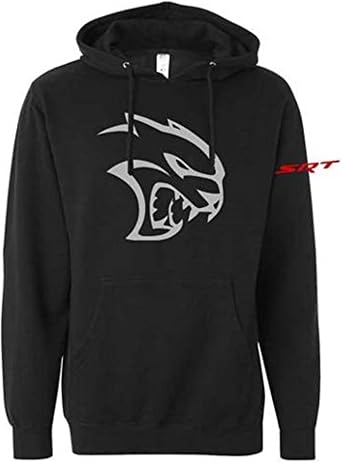 Detroit Shirt Company Mens Dodge SRT Hellcat Black Hoodie Front Logo & SRT Sleeve Print Sweatshirt