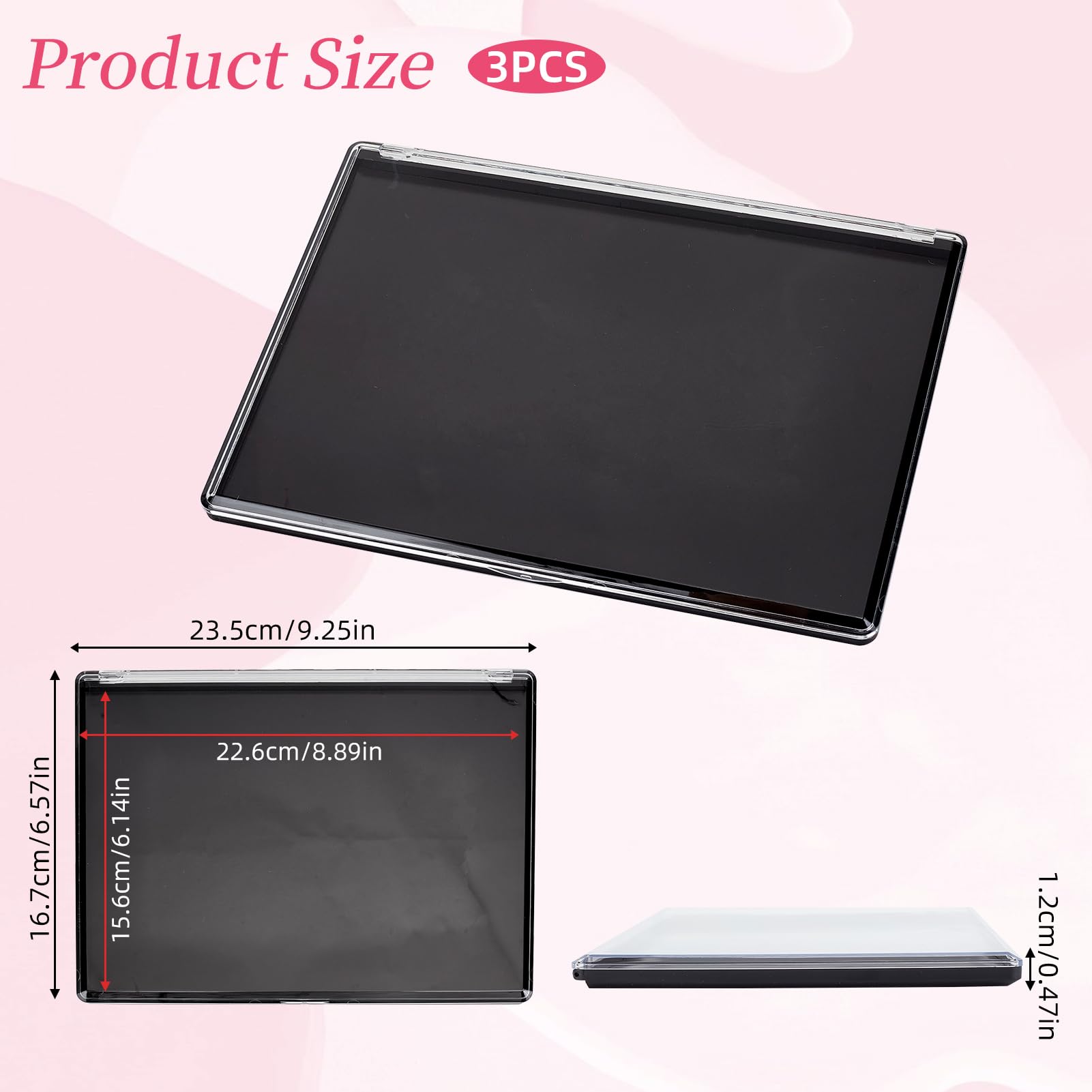 NICENEEDED 3 Confezione Grande Palette Trucco Magnetica con Coperchio Trasparente, Scatola Portaoggetti Rettangolare per La Distribuzione del Trucco da 8.9 x 6.1 x 0.2 Pollice