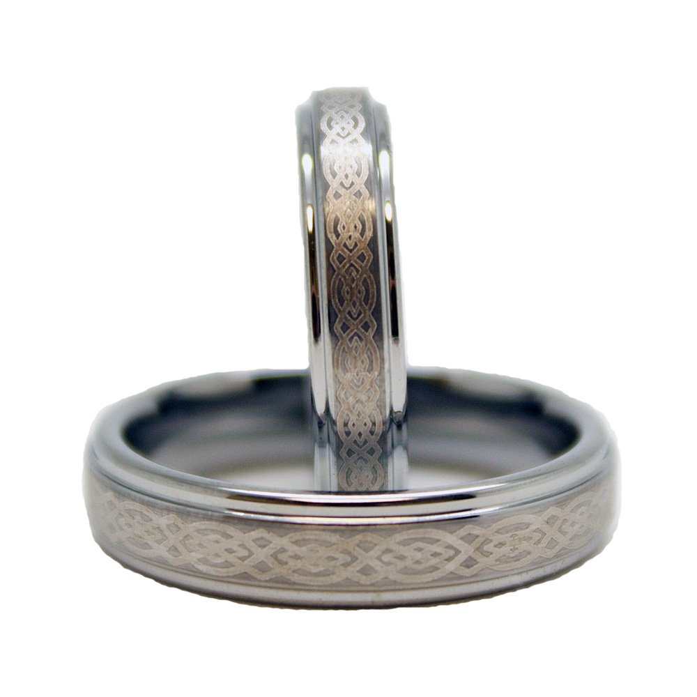 Matching 4mm & 5mm Tungsten Wedding Bands w/Celtic Knot Design (See Listing for Sizes)