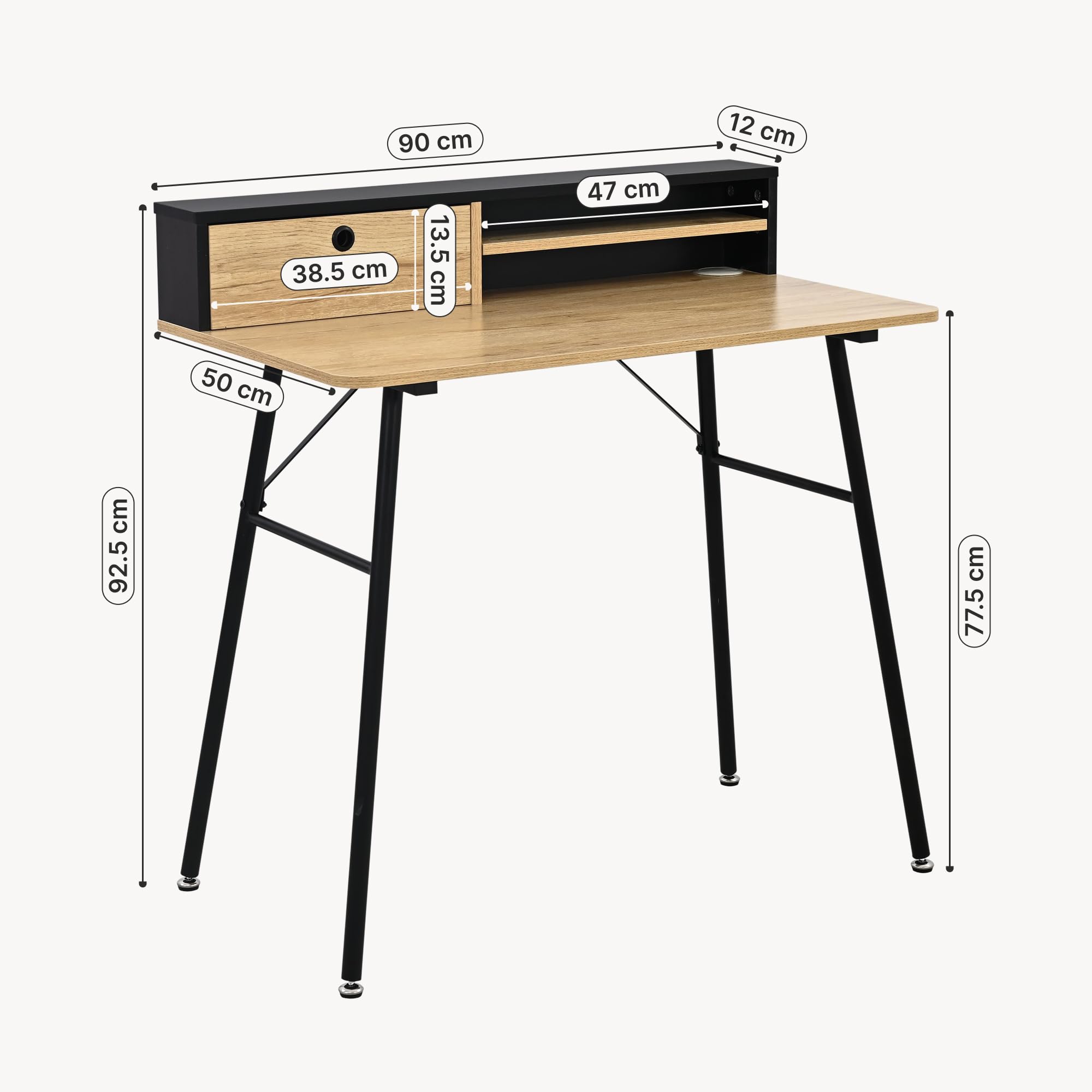 [en.casa] Scrivania con Organizzatore 93x90x50 cm Nero/Effetto Rovere