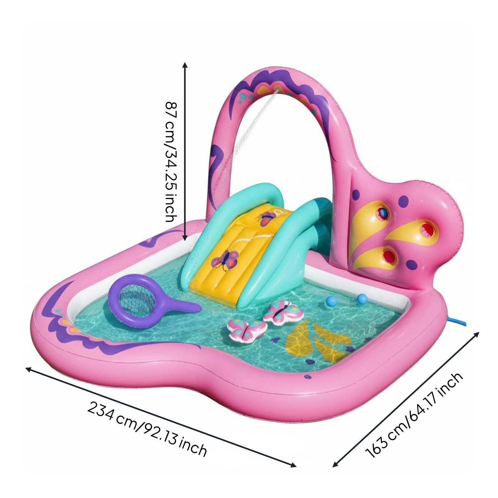 Piscine Gonflable Papillon Gonflage Rapide Bassin de Jeu avec Toboggan Structure Sécurisée Parc Aquatique pour Enfants