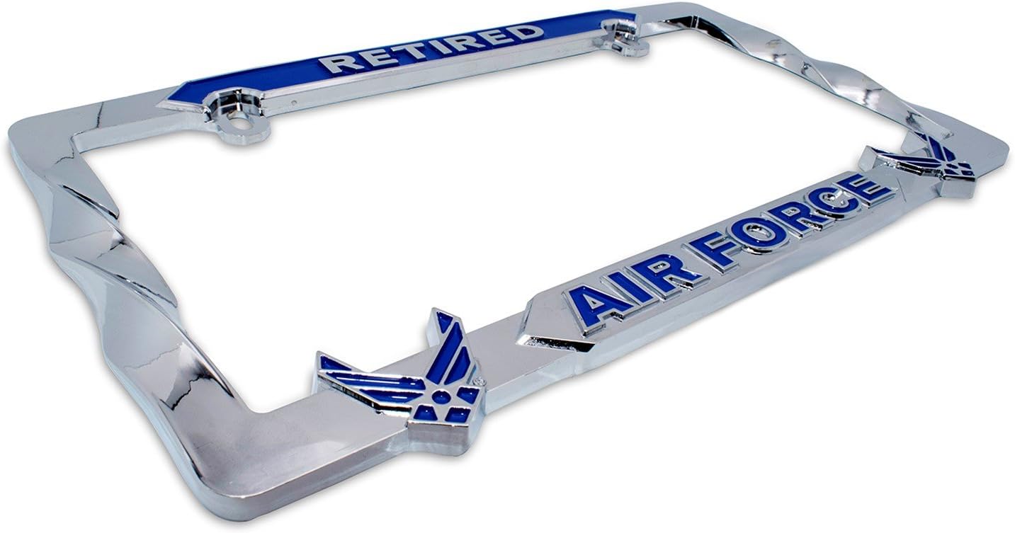 Elektroplate Officially Licensed – United States Retired Air Force Chrome-Plated 3D All-Metal Blue Font License Plate Frame Tag Holder for Cars/SUVs/Trucks Weather-Proof Automotive Accessory - Image 5