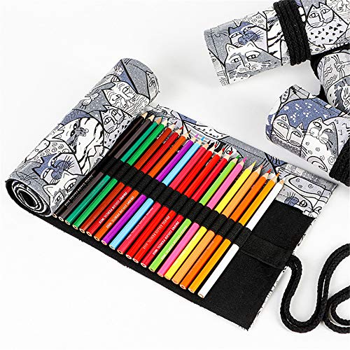 Funny Live 24/36/48/72 Slots Colored Pencil Wrap Roll Up Pen Holder Case Drawing Coloring Pencil Roll Organizer Stationery Case For Student Artist Traveler (Rich Cats, 36 Slots) #TOP2