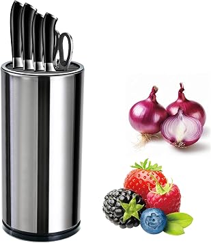 Universal Kitchen Knife Block Holder,Stainless-Steel Rectangular Knife Stand Without Knives,Knife Counter-top Storage with Scissors-Slot,Space-Saving Knife Storage Organizer Silver B