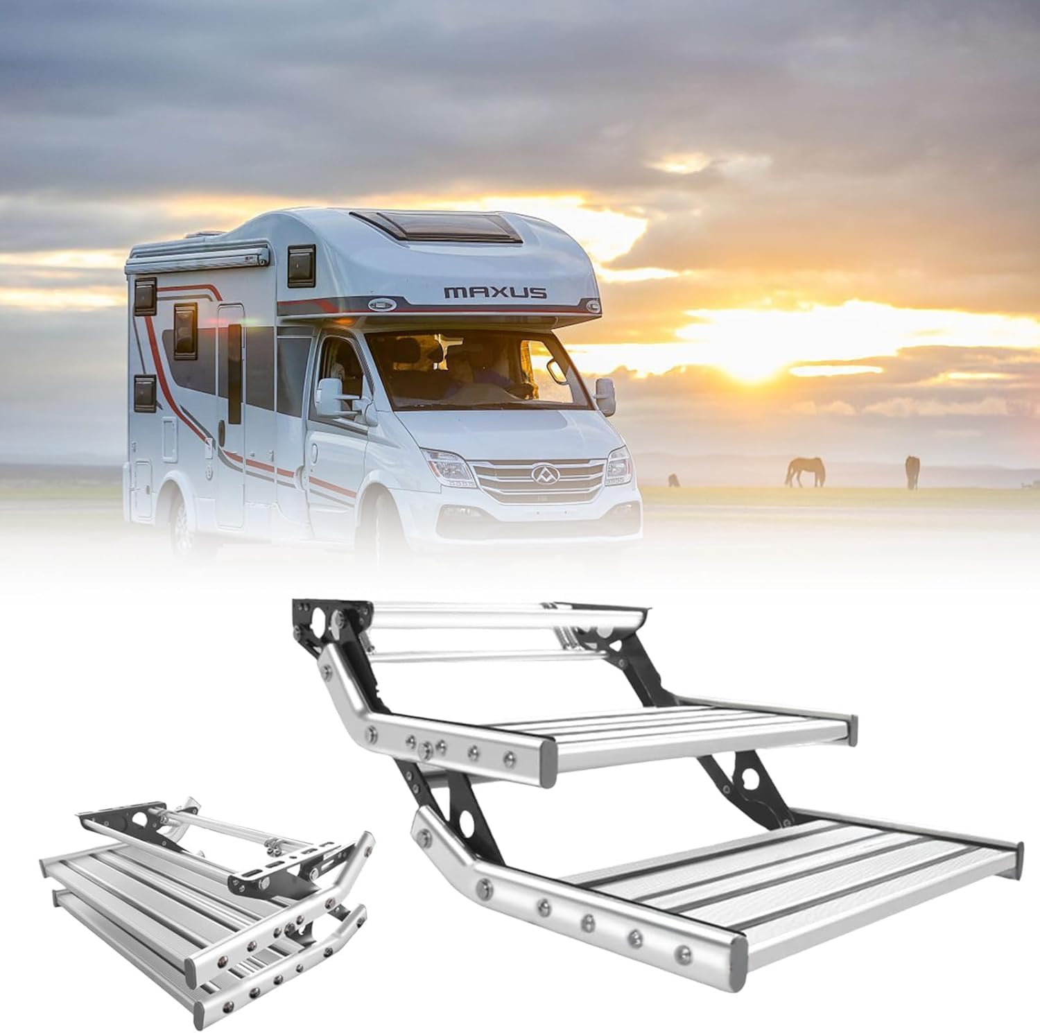 WIANQIAN Camper Entry Steps, Caravan Stair, Solid Step, Motorhome Step Ladder, Non-Slip Pedal, 12V Lighting Voltage, For Rv Camper Van Motorhome Travel Trailer Double-layermanual