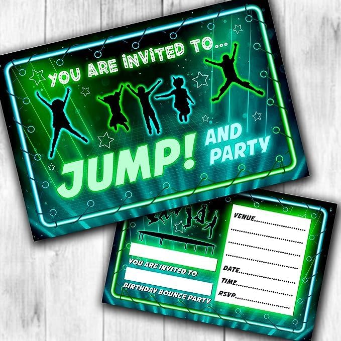 Trampoline Party Invitations & Envelopes (WRITE ON) Invite Packs (Pack