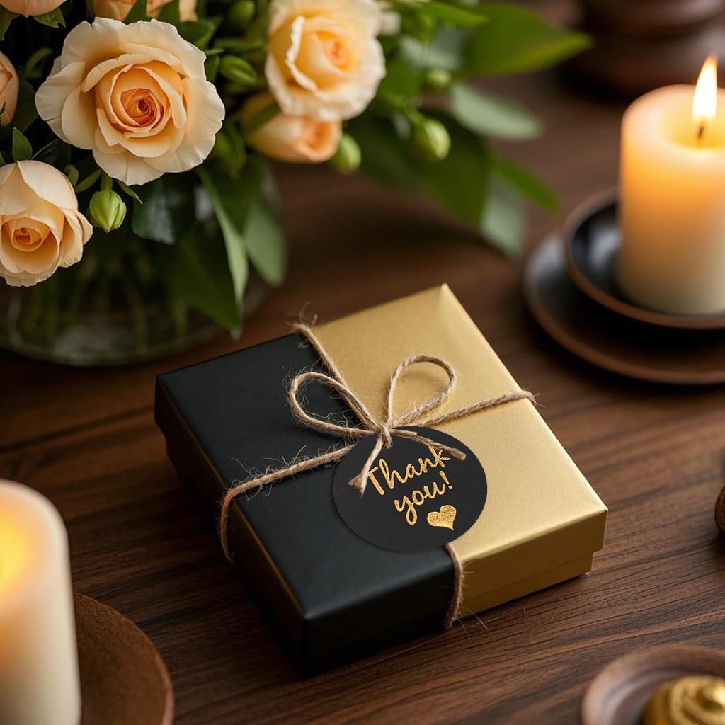 100Pcs Black Thank You Tags With Jute String - Round Gift Tags For Wedding & Parties