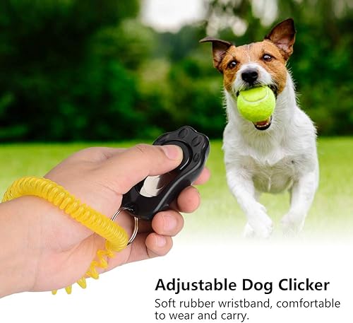 Miniatura 2 de Yosoo Clicker Entrenamiento para perros, ajustable de 3 engranajes para entrenamiento de perros en forma de pata con correa de muñeca para gatos y