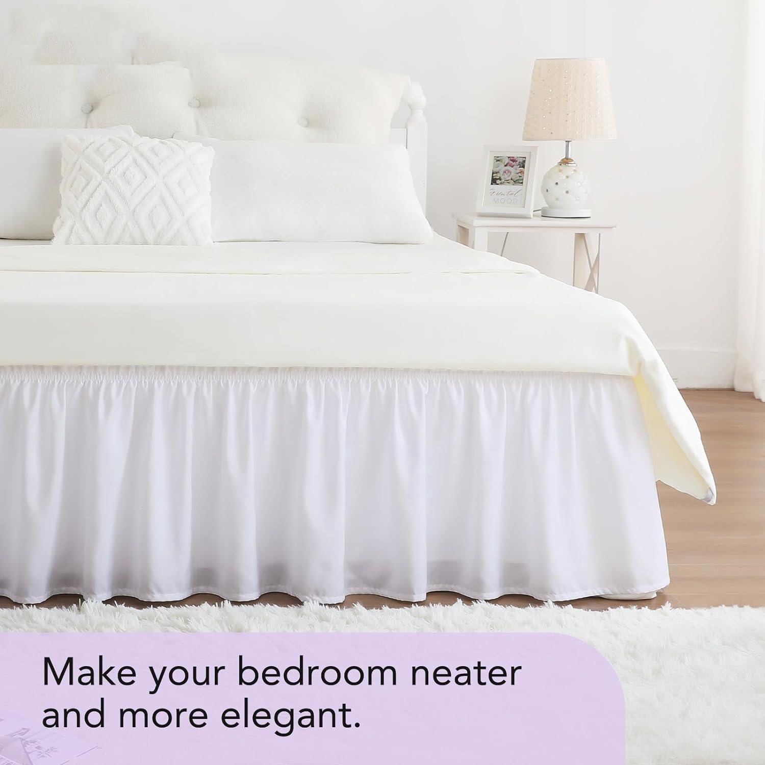 KANCHI DÉCOR - Microfiber Bed Skirt Wrap | Solid Easyfit Twin Size 21 Inch Drop Tailored Wrinkle Fade Resistance Soft Fabric Stylish Design Bedskirts- (White, 39 * 80 in) 2
