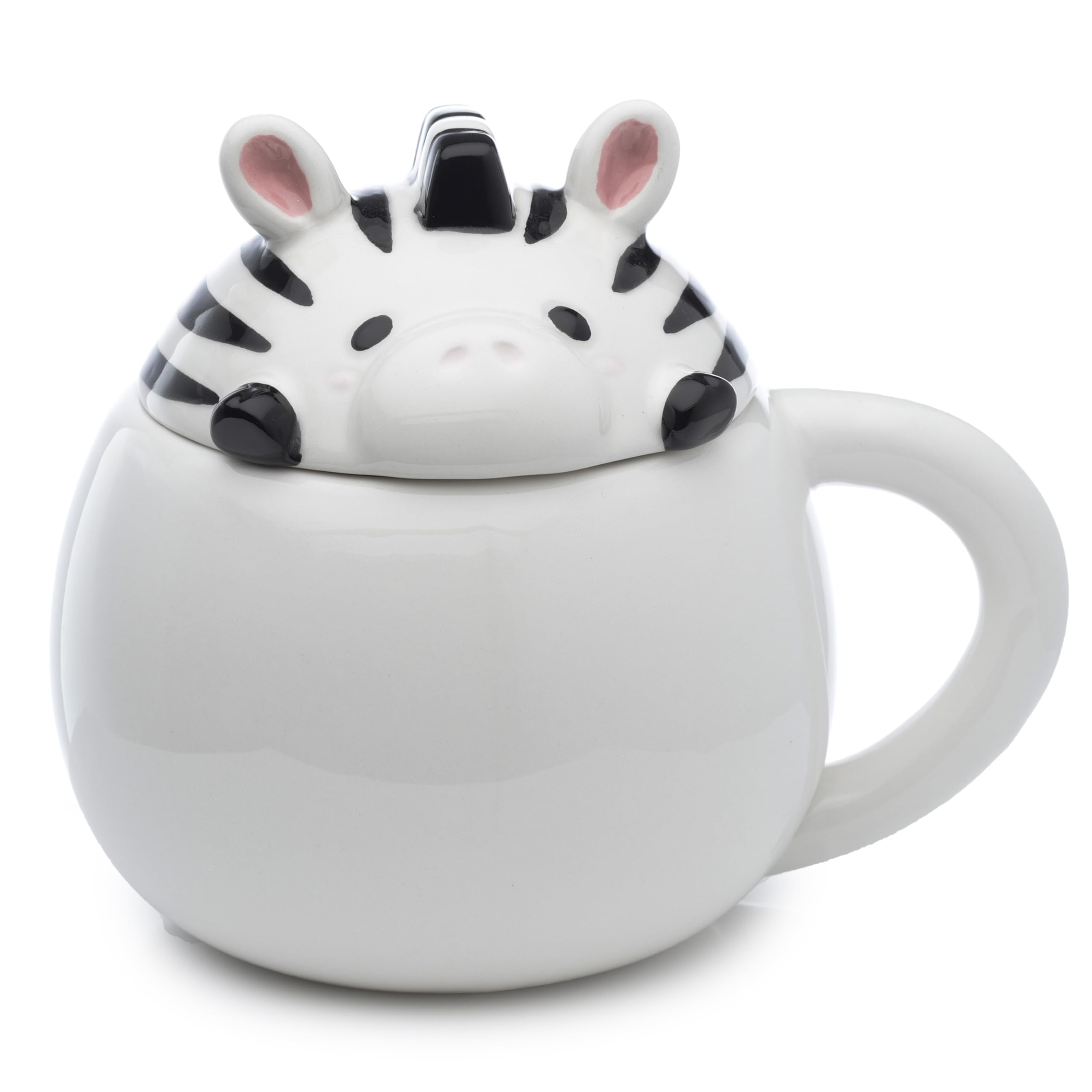 Puckator Adoramals Zebra Peeping Lid Ceramic Lidded Animal Tea Coffee Mug Funny Home Accessories Cute Gifts for Girlfriend Large Mugs for Men Women Hot Drinks Cute Cups Presents Secret Santa Gift