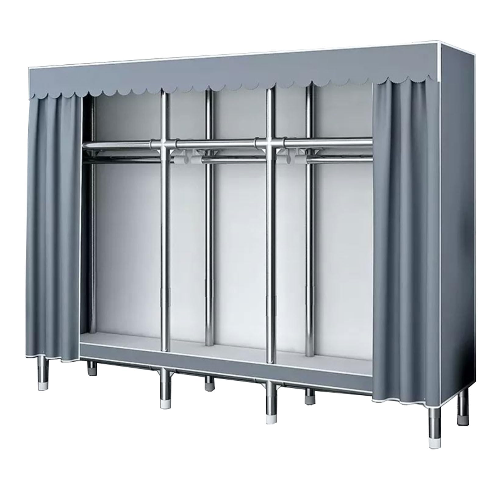 Tragbarer, zusammenklappbarer Kleiderschrank-Organizer mit Metallrahmen für Schlafzimmer und Hotel. Großes Hängeregal mit unterteilten Regalen (170 x 46 x 175 cm)