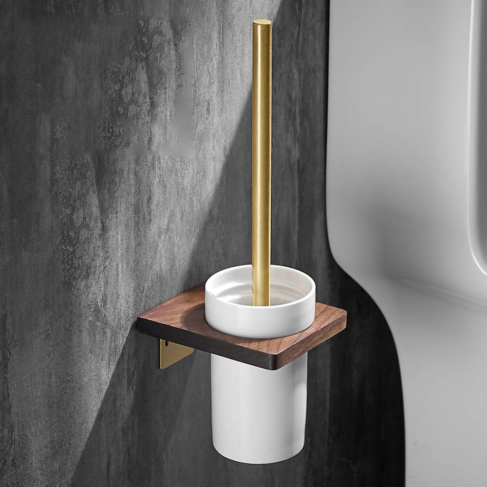 Nff Spazzola E Supporto per La Toilette, Bagno in Noce Pennello da Parete Pennello da Parete Manico Lungo con Setole Flessibili Spazzola Igienica 12x14x40 Cm (Color : B)