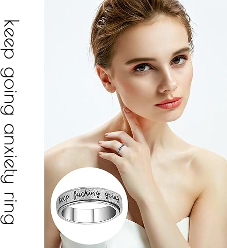 Miniatura 5 de Anillo giratorio de ansiedad con inicial para mujeres, hombres, anillo giratorio para hombre, anillo giratorio plateado, arco iris, negro, acero