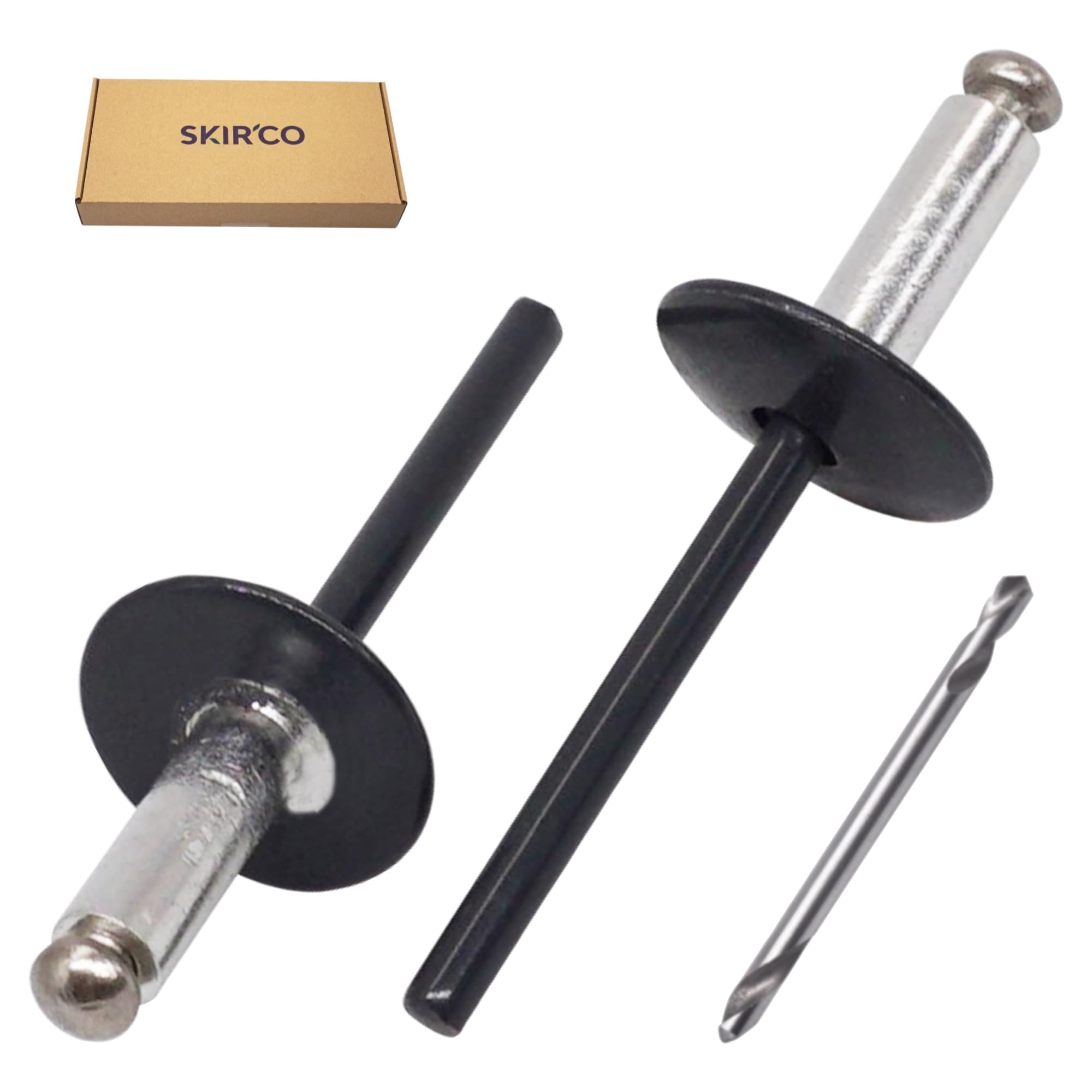 SKIR'CO (100 pezzi) Rivetti ciechi a flangia grande in alluminio 4,8 x 16 mm, mandrino in acciaio inossidabile, RAL 7016 grigio antracite (punta per trapano inclusa)