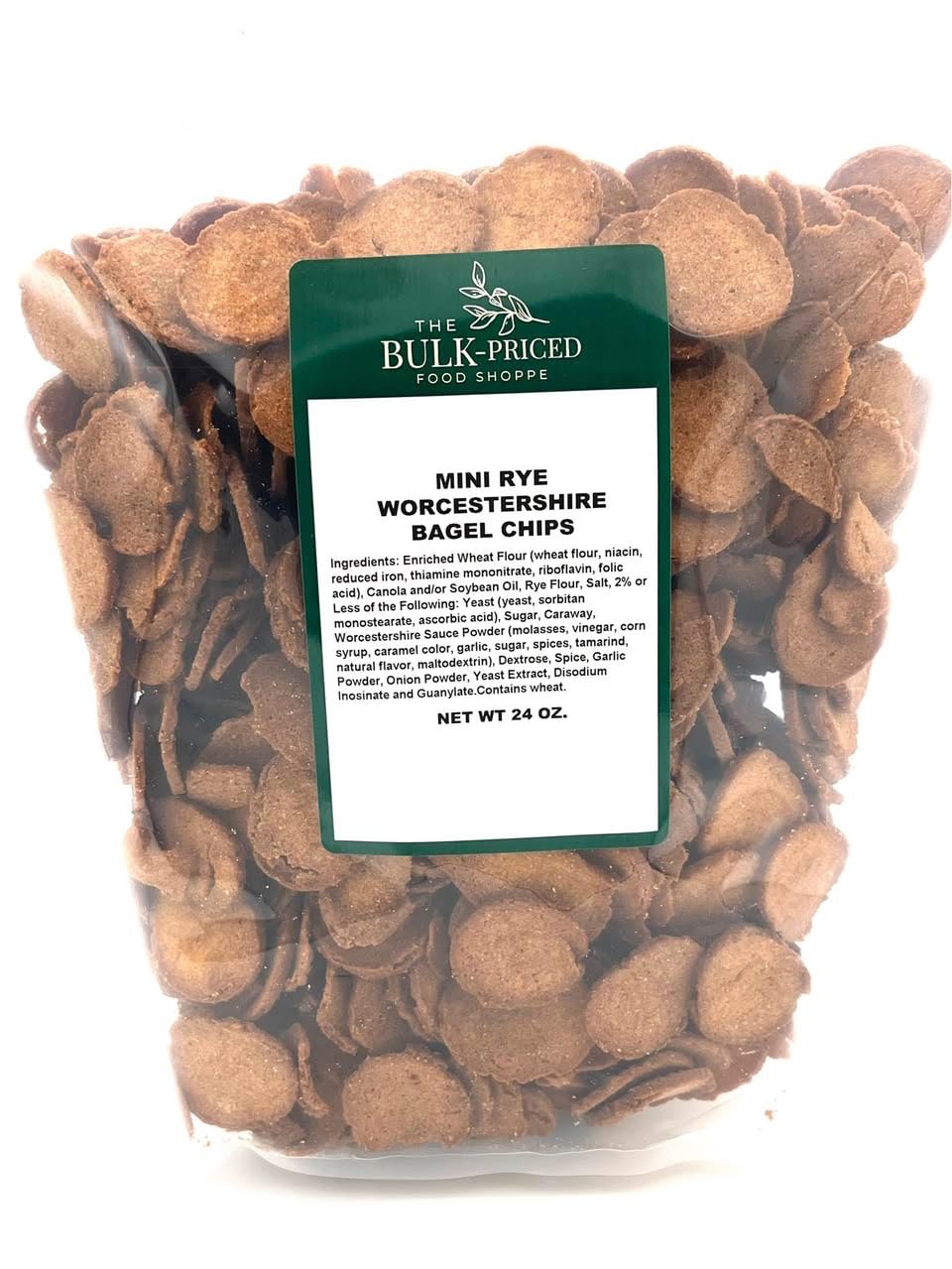 Mini Rye Worcestershire Bagel Chips, Bulk Size, (1.5 lb. Resealable Zip Lock Stand Up Bag) (Pack of 2)