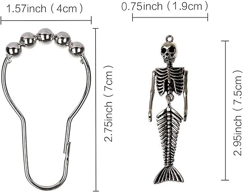 Miniatura 2 de 12 ganchos decorativos para cortina de ducha de esqueleto de sirena, decoración de Halloween, decoración de baño y esqueletos inoxidables, anillos