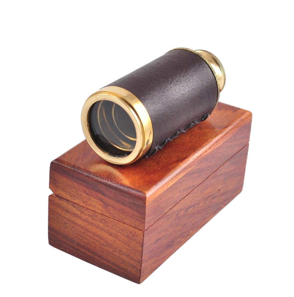 Brass Telescope (6 inch, Golden) with Wooden Box