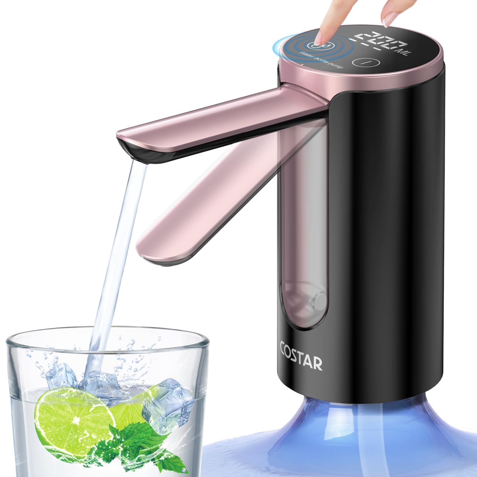Costar Automatic Water Dispenser for 20 Litre Bottle,Portable Wireless Water Pump with LED Digital Display,Smart Touch,Rechargeable Battery&Foldable Water Bottle Pump for Home/Office/Outdoor(1200mAh)