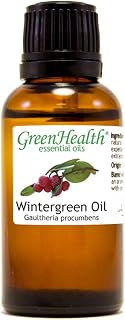 Wintergreen Essential Oil - 1 fl oz (100% Pure & Uncut) - GreenHealth - Amber Glass Bottle w/Child Resistant Cap