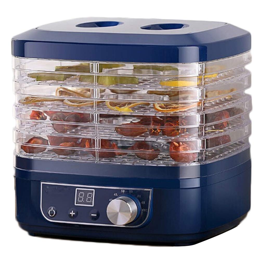 Suszarka z regulatorem temperatury, suszarka z 5 przegródkami, 230 W, 35-70 stopni Celsjusza, odwodniacz, do mięsa, warzyw, owoców, bez BPA