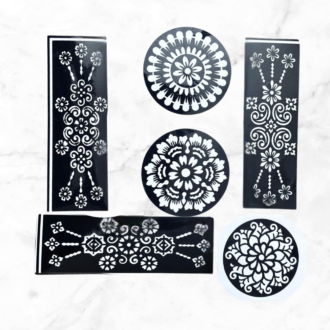 Reusable Mehendi Sticker for Hands – Combo Set of 6 Designs | Easy to Use Henna Tattoo Stencil | Festive & Bridal Palm, Wrist & Forearm Design | Mehndi Tattoo Stencil for Women, Girls, Kids -No 4&6 (Design 5)-image-3