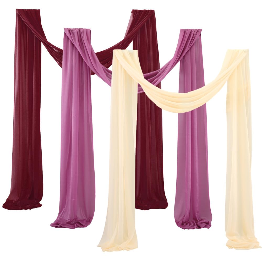Voile-Vorhänge für Hochzeit, durchsichtig, gewölbt, Hochzeitsbogen, Baldachin, Champagnerfarben, 3 Stück
