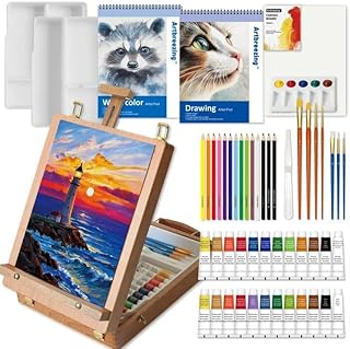Mixed Media Art Set,55 Pack Painting Supplies Kit with Tabletop Sketch B...