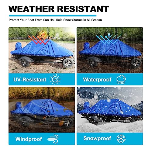 Boatpro Trailerable Boat Cover 16-18ft with Outboard Motor Cover, 900D Marine Canvas Waterproof Heavy Duty Boat Covers for 16 feet 17ft 18' Foot V-Hull Bass Boat Tri-Hull Runabout Boat, Blue - Thumbnail 5