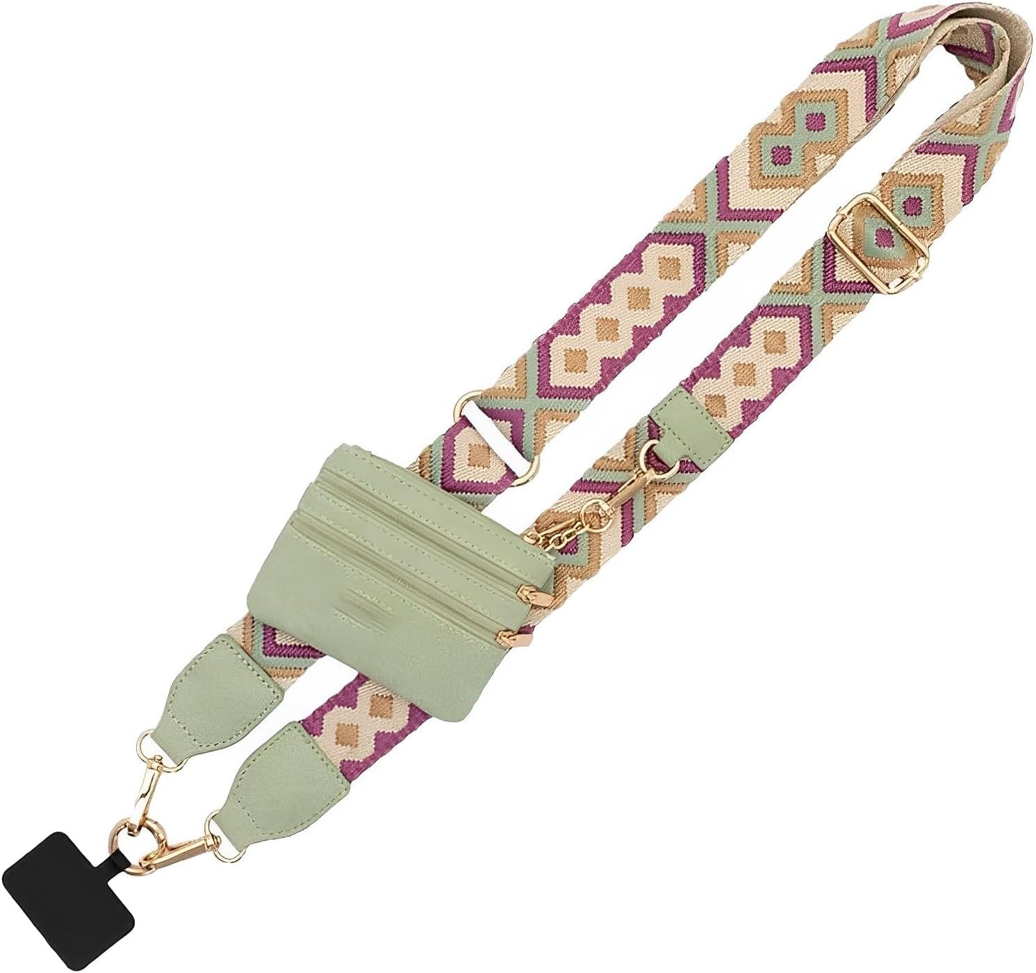 CYNVEXA Phone Strap with Zippered Pouch,Clip and Go Strap for Phone with Wallet Crossbody,Phone Purses with Crossbody Strap Multicolor (Contrast Color- Green)
