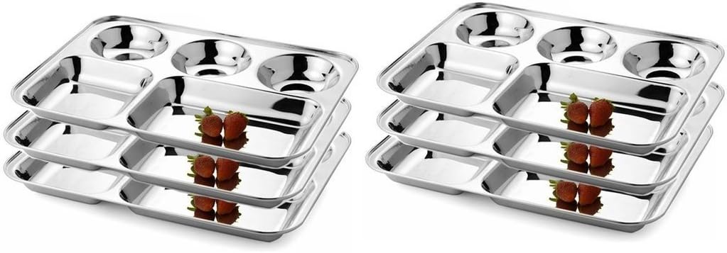 ROYAL SAPPHIRE Stainless Steel Compartment Food Tray Large Divided Camping Plates Set Of 6