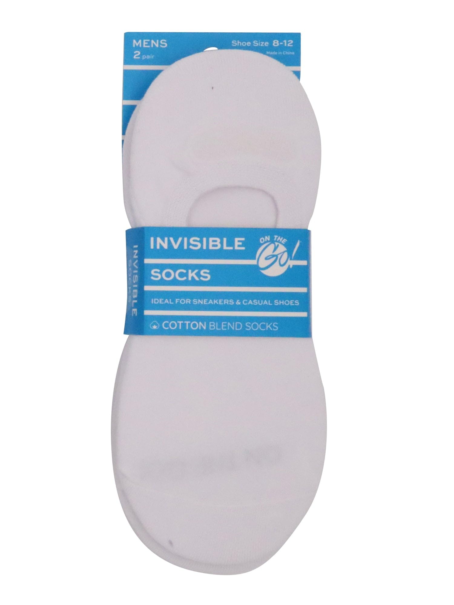 On the Go Men's Invisible Socks - No Slip Grip Lightweight Moisture Wicking Athletic Cotton (6 Pair Pack, White)