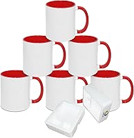 Vista 8 de MR.R Tazas de café en blanco de sublimación de 11 onzas, taza blanca con taza de color naranja interior y asa, juego de 6