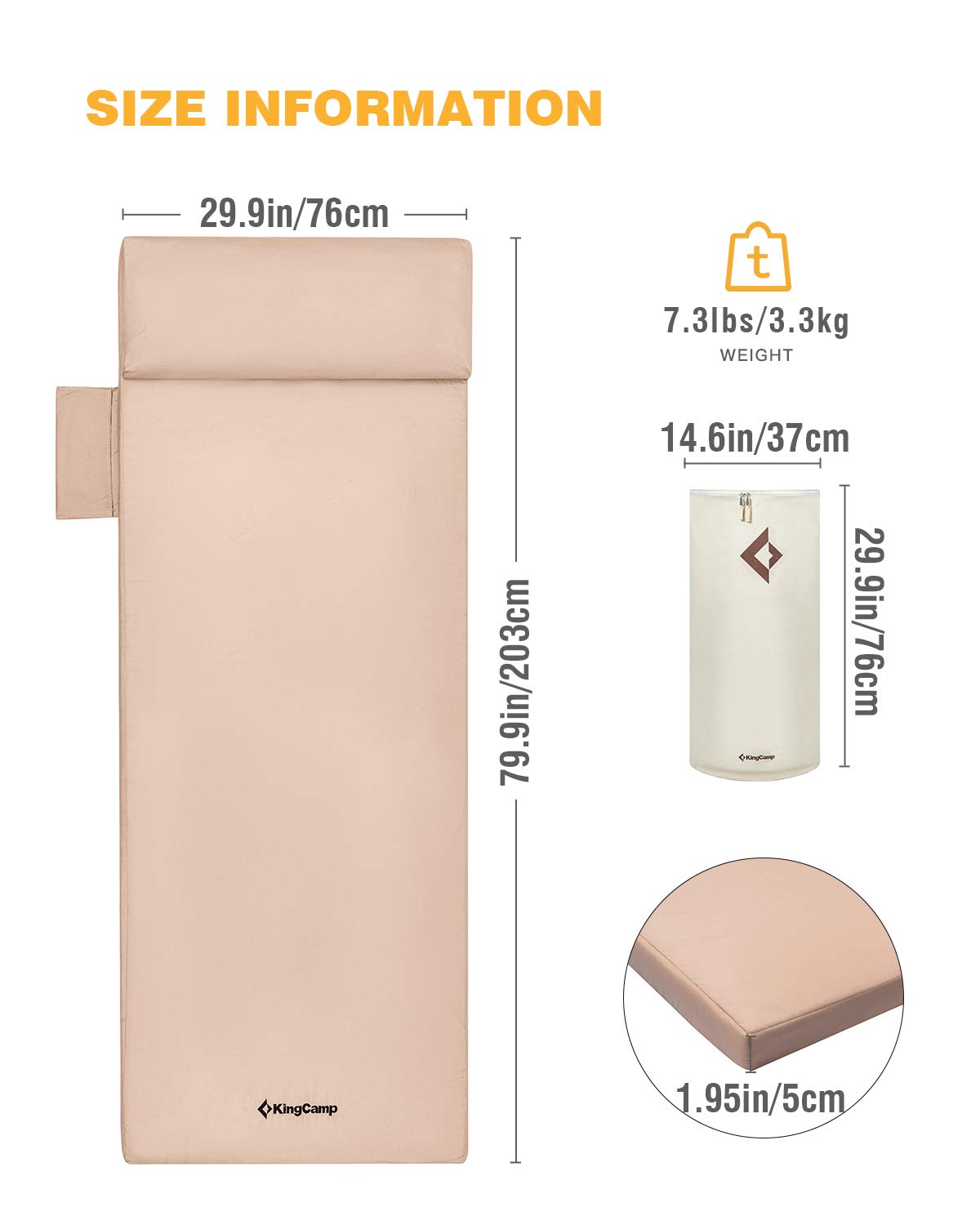 KingCamp Cot Pads for Camping Soft Comfortable Foam Sleeping Mat Bed Camp Cot Portable Mattress for Outdoor Travel