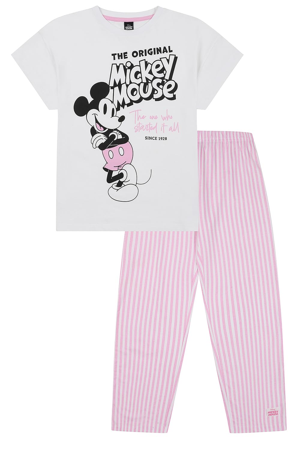 Disney Women's White Mickey Mouse The Original Since 1928 Long Pyjama Set Pjs (18-20)