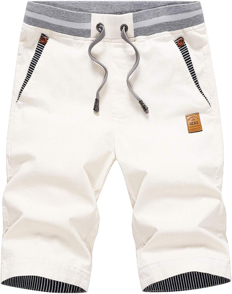 Mens Summers Cotton Casual Shorts Elastic Waist Pockets