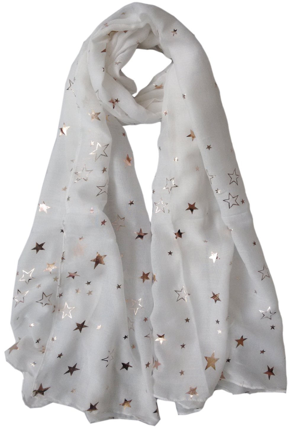 Glamlondon Women's Z-Creamy-New Galaxy Scarf Rose Gold Glitter Foil Stars Print Party Wedding Fashion Wrap (Z-Creamy-New)