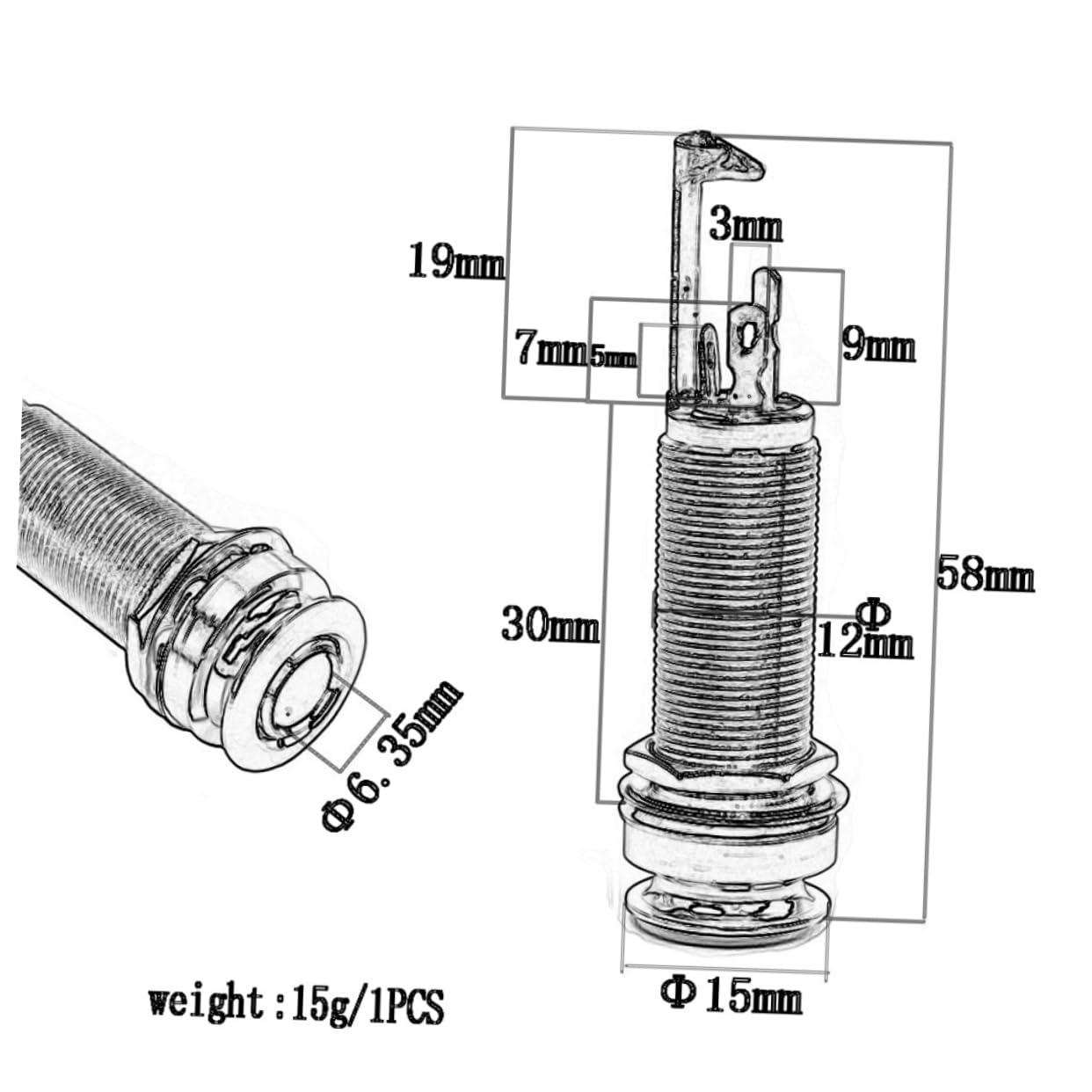 ibasenice 3pcs End Pin Jack Socket Set Gt224 Brass Cylinder Bass Guitar Accessory Effortless Tuning