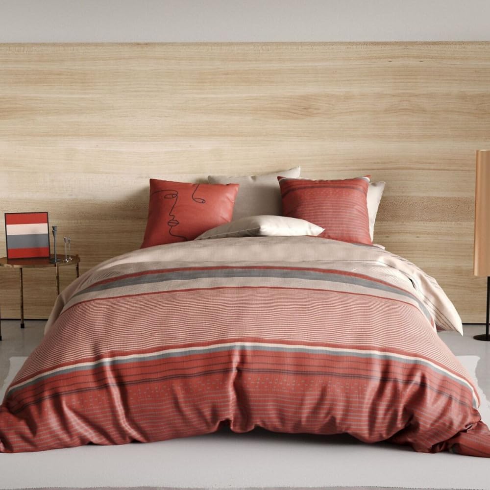 Housse de couette percale de coton 71 fils avec taies d'oreiller