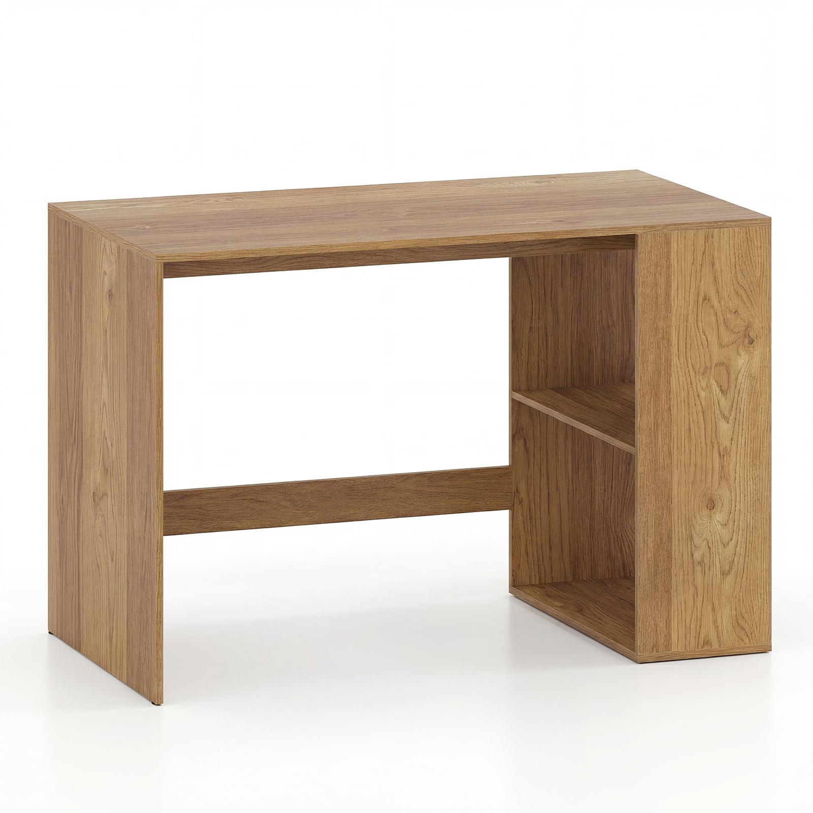 COSTWAY Escritorio con 2 Estantes Abiertos，112 x 60 cm, Mesa Escritorio Pequeño de Madera, Escritorio Ordenador Oficina despacho Dormitorio (Natural)