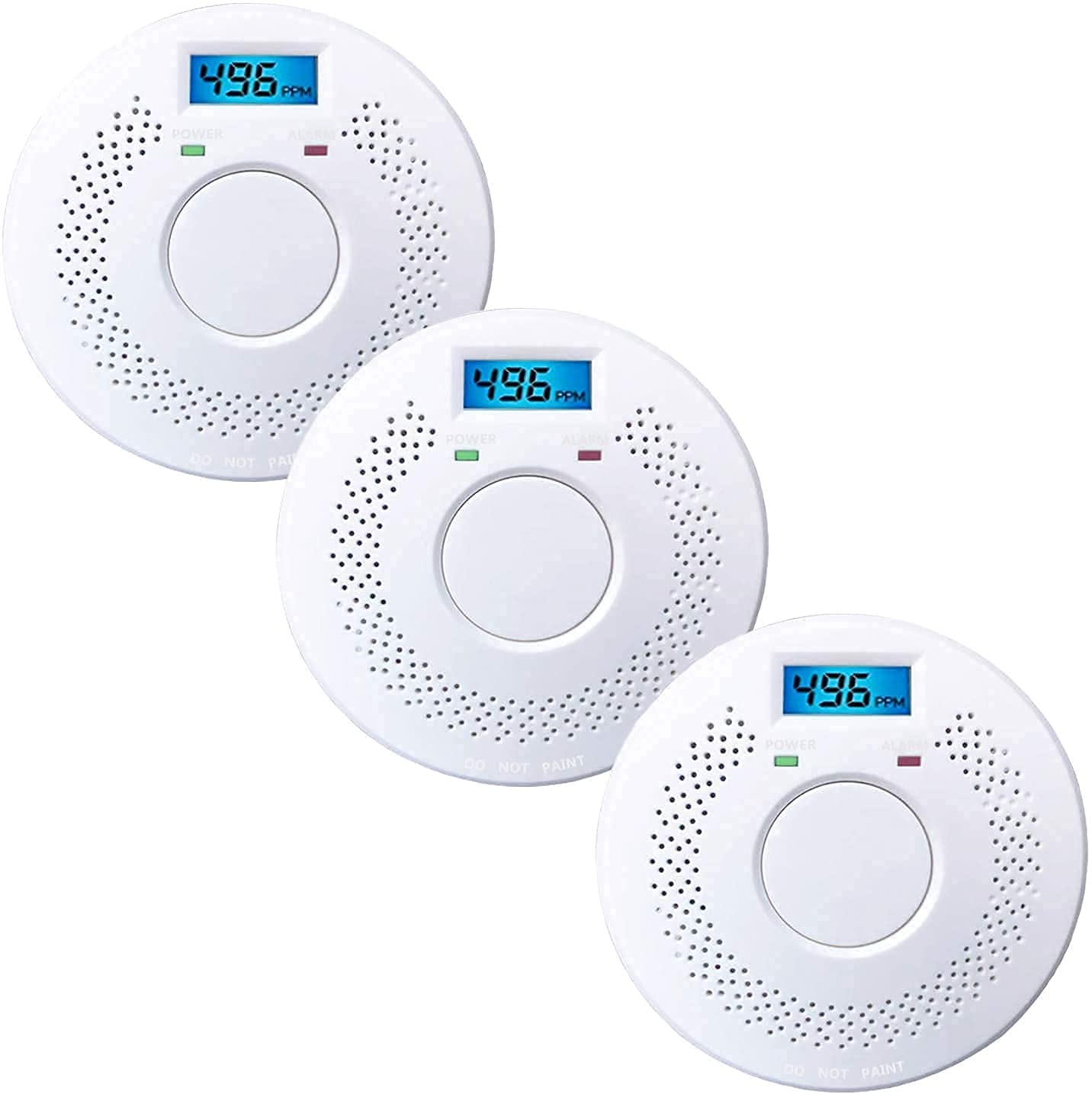 3 Pack Combination Photoelectric Smoke Alarm and Carbon Monoxide Detector Battery Operated with Digital Display