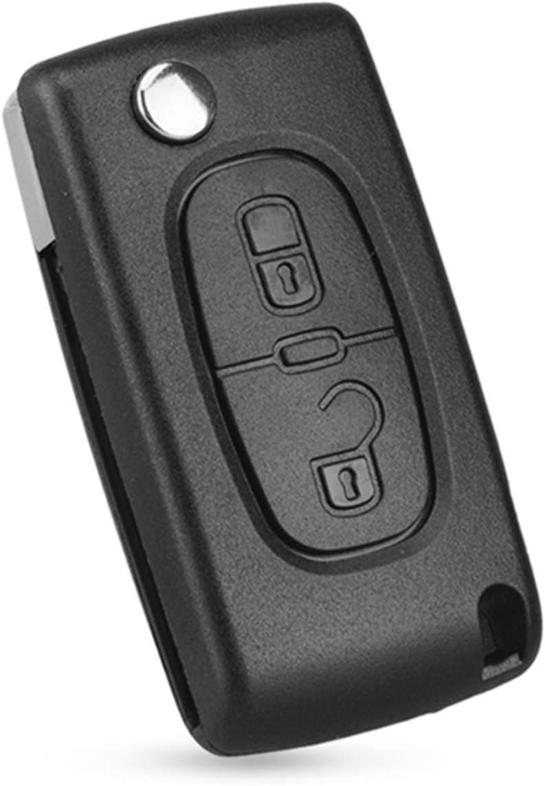 2 Buttons CE0536 Car Key Fob Case Replacement For Peugeot Partner 107 207 307 307S 308 407 607 Car Key Shell Cover, Citr0en C2 C3 C4 C5 C6 C8 Flip Key Case Fob Shell with Battery Holder