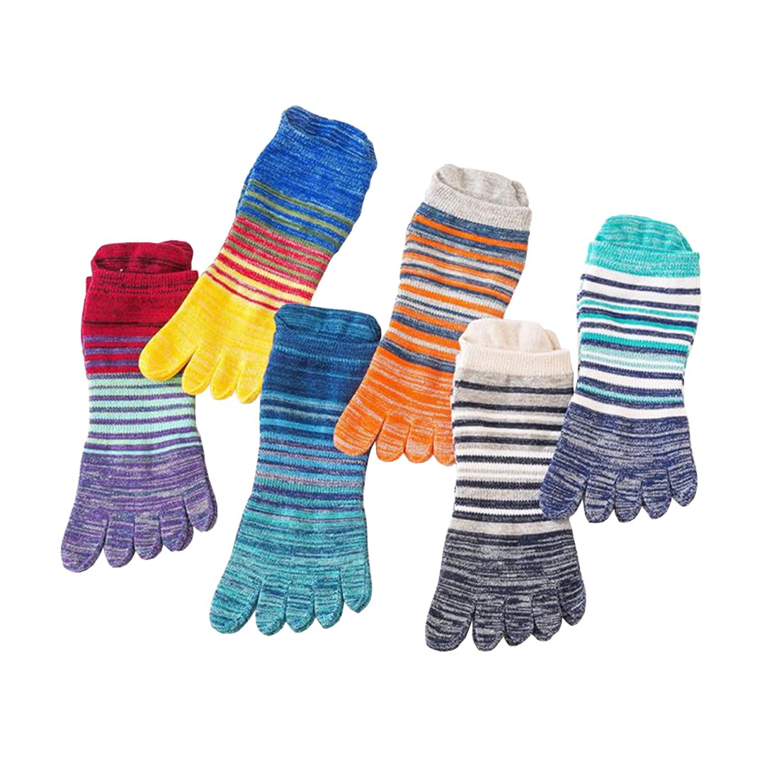 Chenflying Men's As Picture Show Cotton Toe Socks For Five Finger Socks No Show Crew Athletic Running Socks 6 Pairs