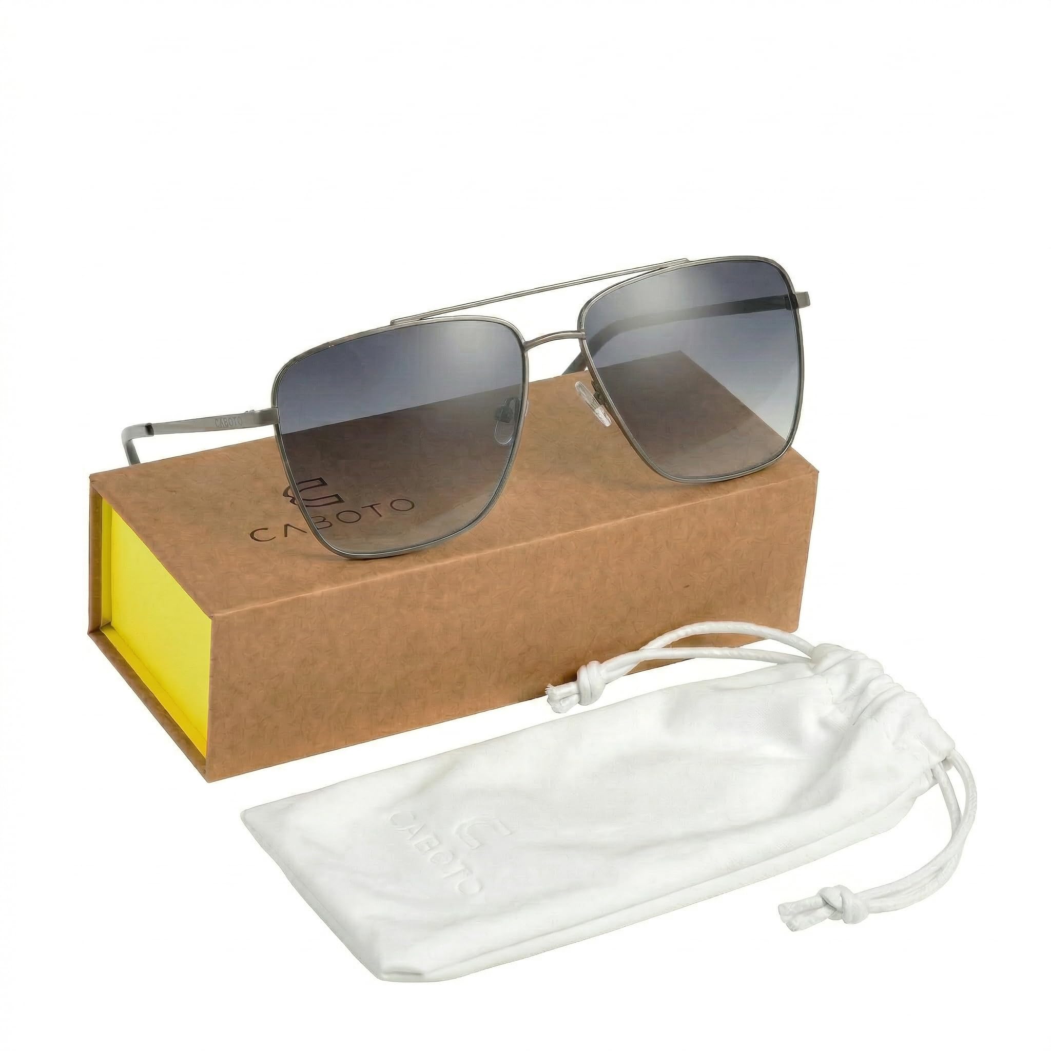 Caboto Kim Sonnenbrille, Rechteckig, Edelstahl, Polarisierte NXT Kunststoff-Gläser, Grau 85%