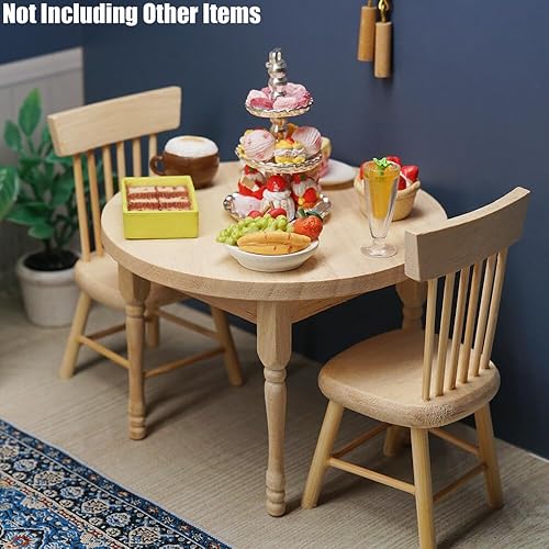 Miniatura 6 de Odoria Mesa de comedor en miniatura 112 y 2 sillas, accesorios para muebles de cocina, Burlywood